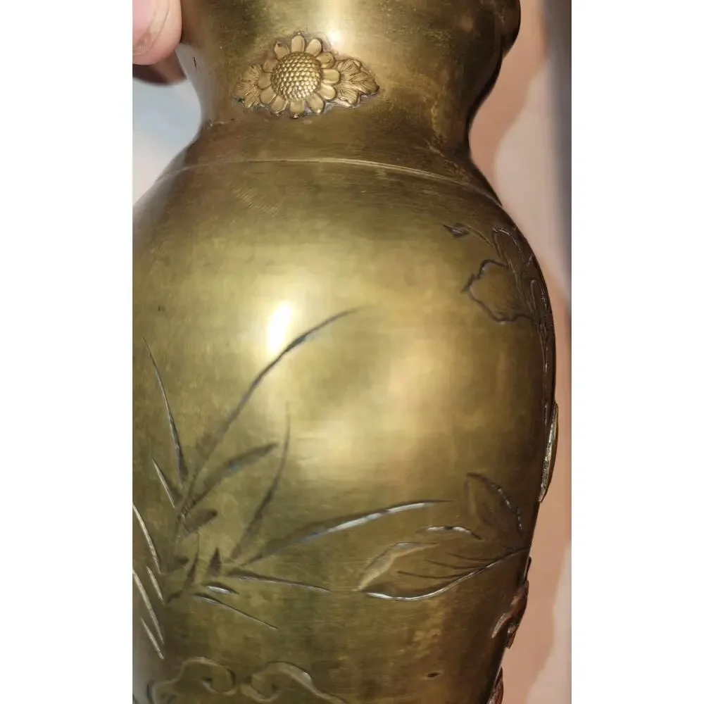 7"   19th Century  Japanese Meiji Period  Bronze / Copper Mixed Metal Vase - Picture 8 of 10